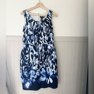 Roulette Blue & White Floral Sleeveless Dress Size 8 Zipper Back